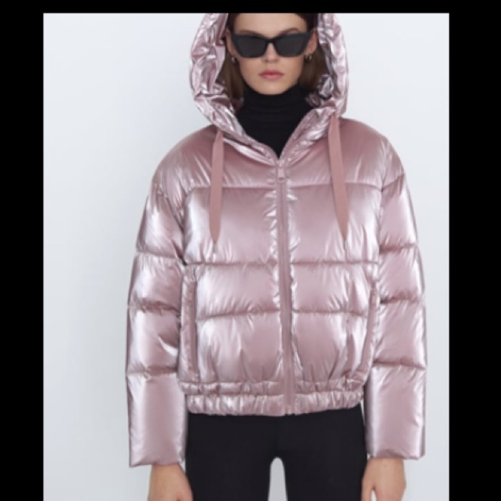 ZARA PINK hooded puffer jacket